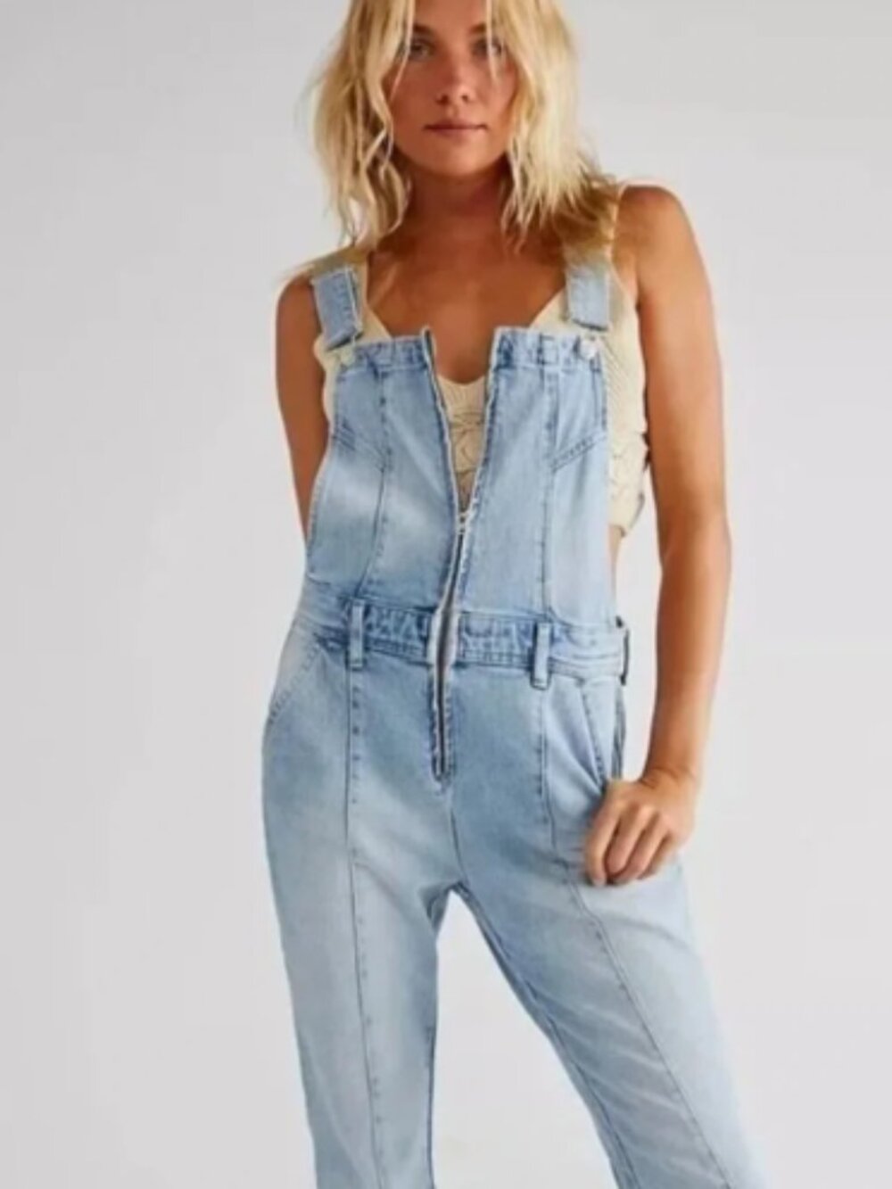 We the Free Camilla Slim Bootcut Overalls Dungarees BOHO Denim NWOT Medium